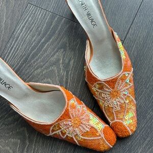 Orange Sequin women’s kitten heels